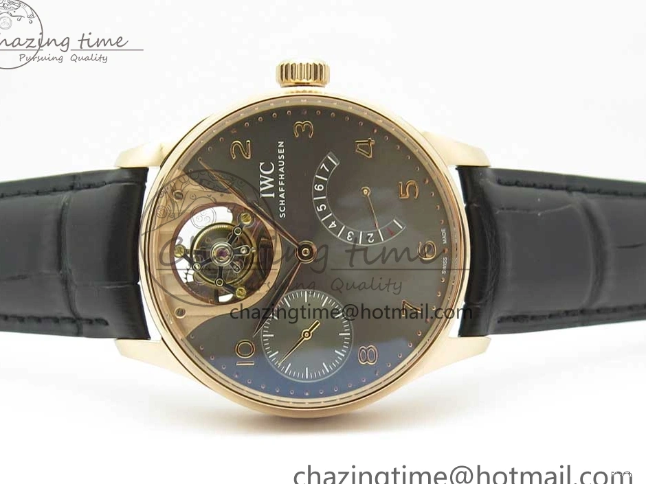 MIROTIME 1220 Portuguese Tourbillon IW5046 RG ZF Best Edition Gray Dial on Black Leather Strap SmoothTexture 7142